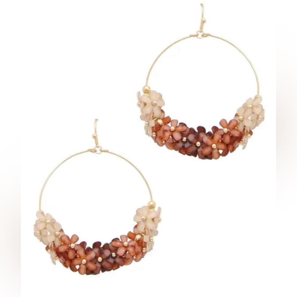 Brown Ombre Floral Hoop Earrings